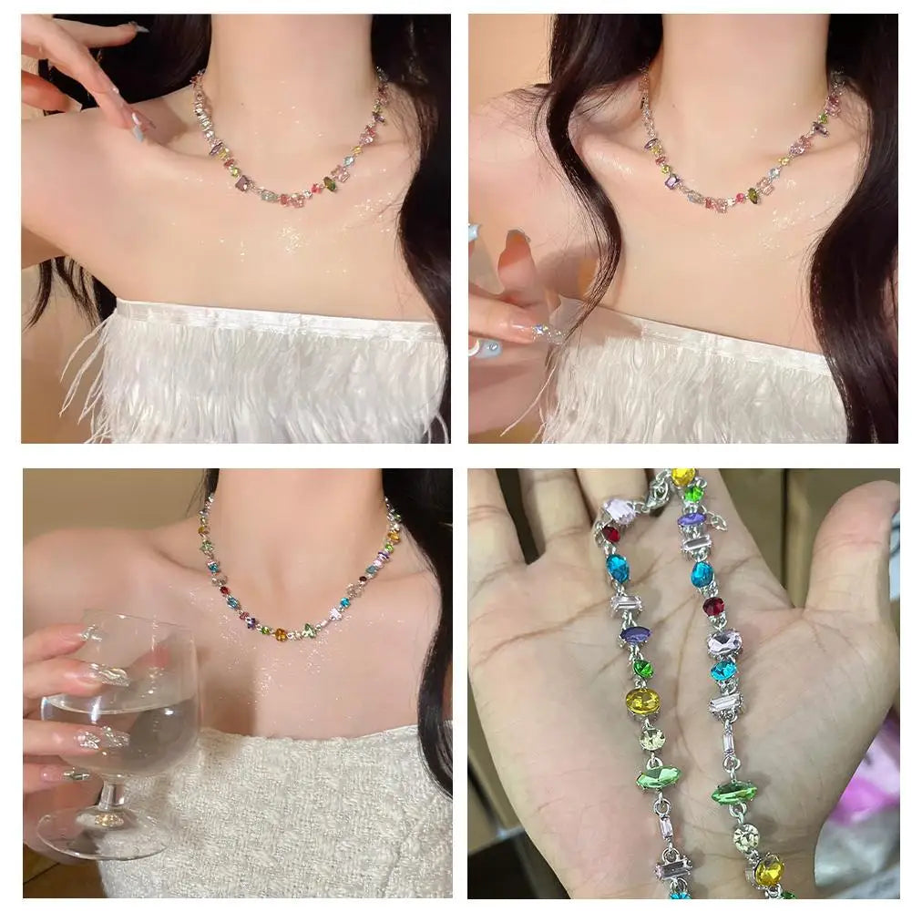 Rainbow Crystal Zircon Necklace – Colourful Luxury Women's Chain