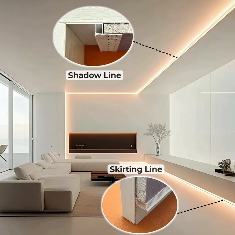 1M Shadow Gap LED Aluminum Profile – Recessed Ceiling Channel