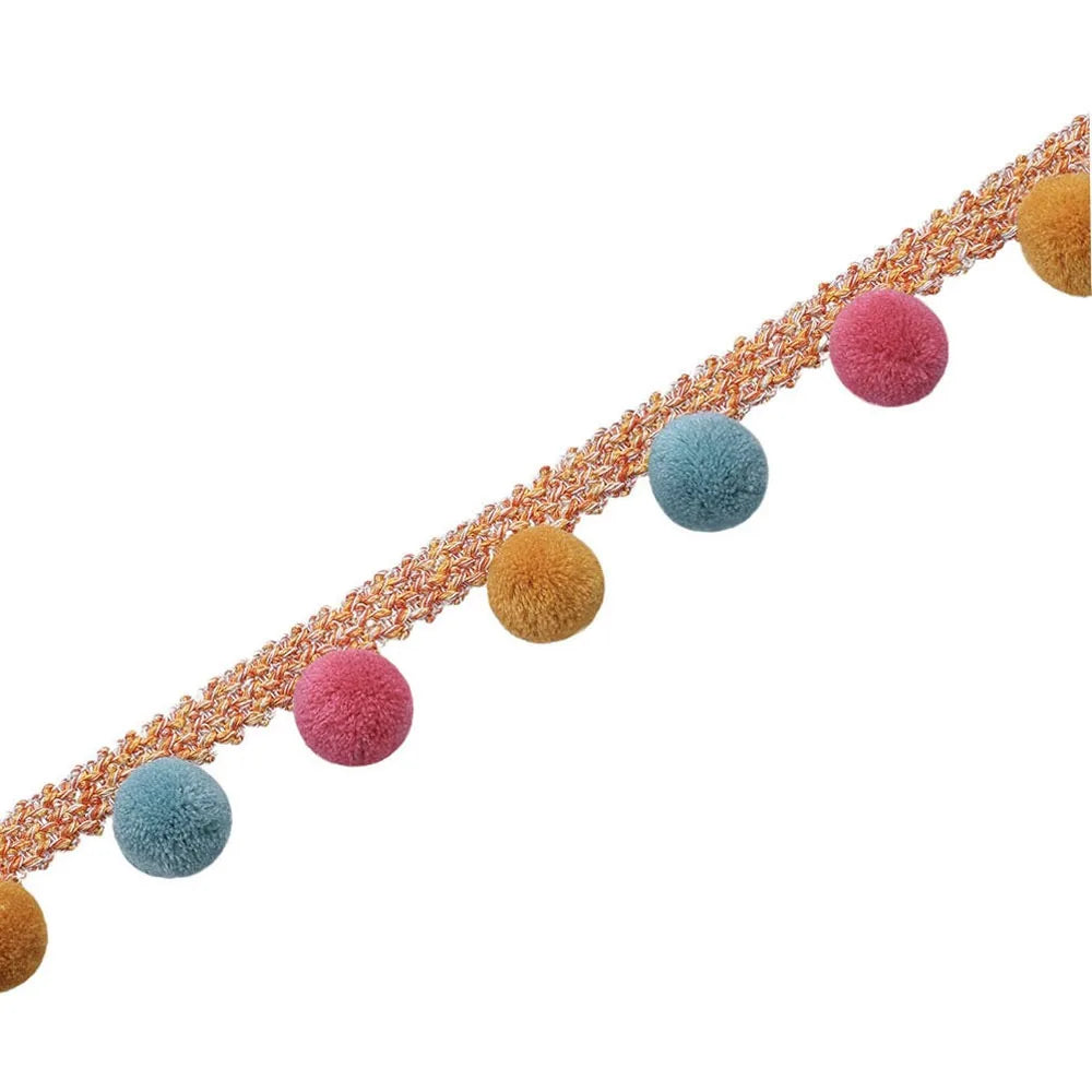 25M Pom Pom Fringe Trim Ribbon – 3cm Balls, 5cm Width Craft