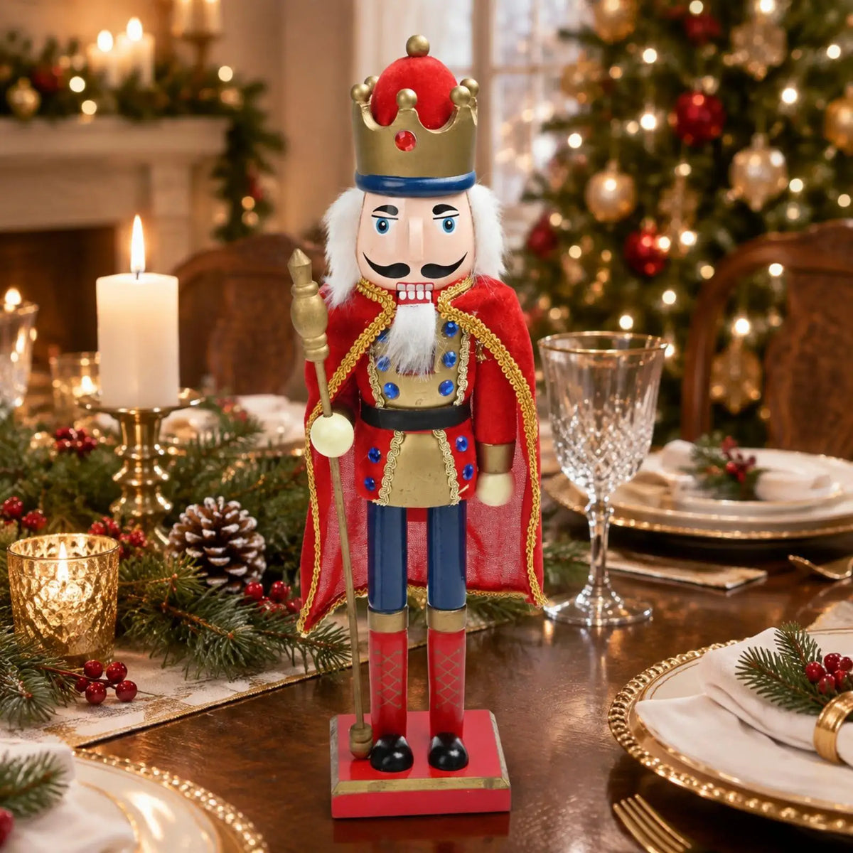 Traditional Wooden Nutcracker Soldier Figurine – 38cm Christmas Décor