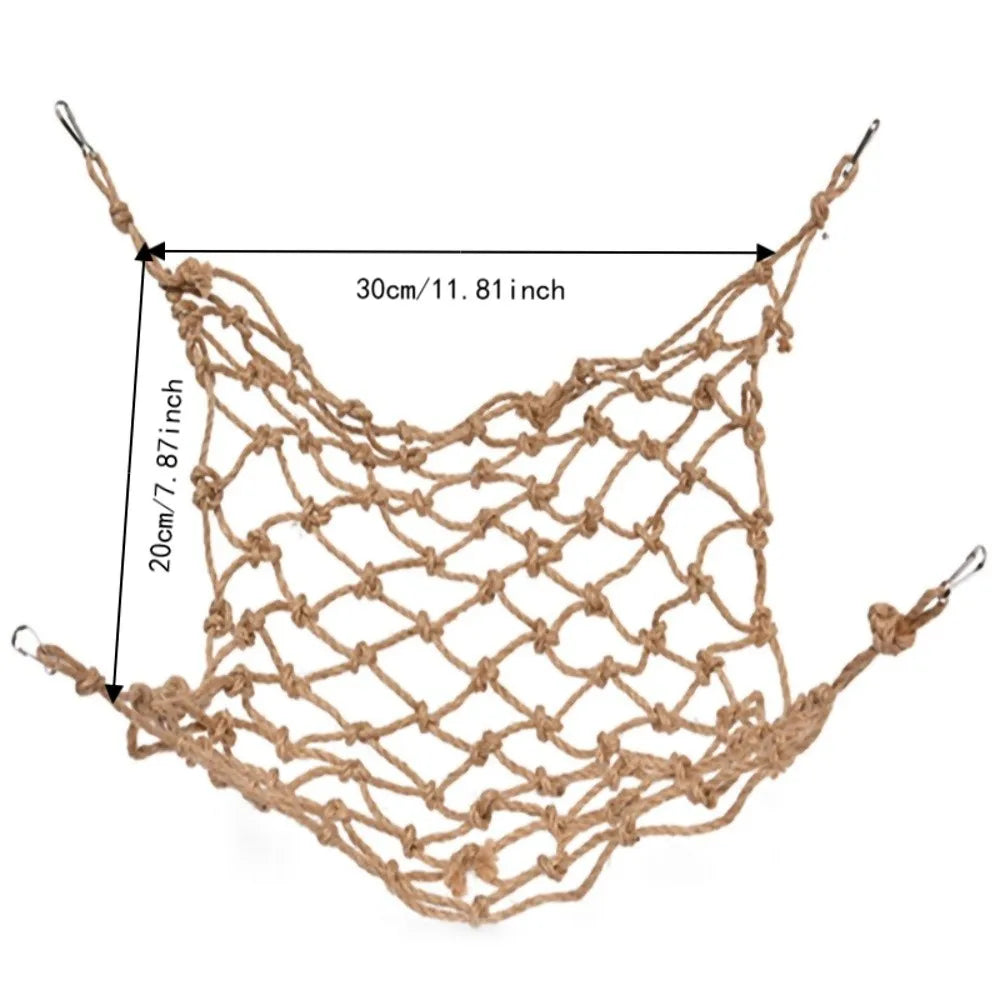 Hemp Rope Bird Climbing Net with Hooks – Parrot Cage Toy