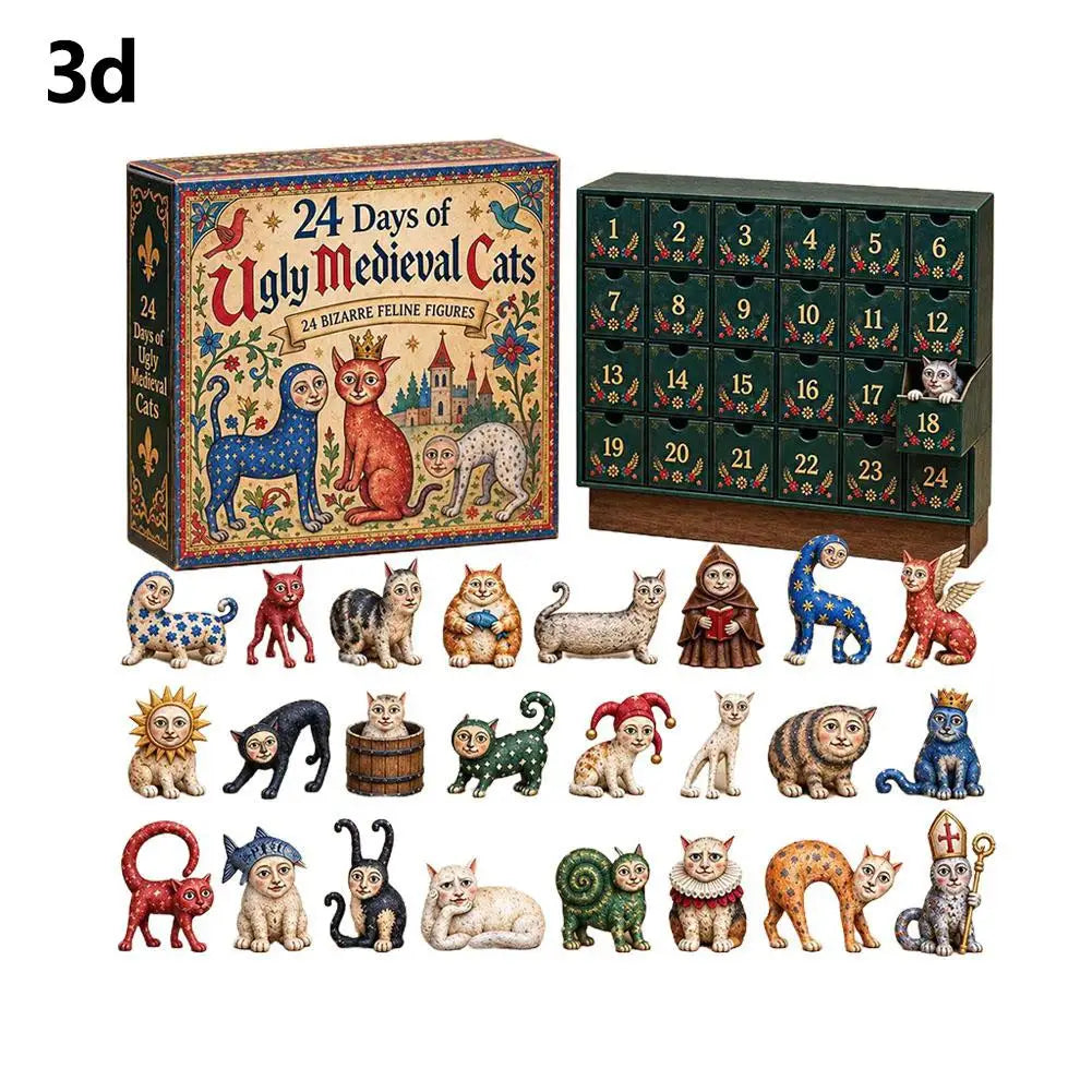 2026 Christmas Advent Calendar – 24 Cat Figurine Ornaments