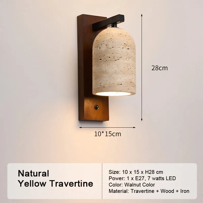Retro LED Wall Lamp – Natural Yellow Travertine Stone Light