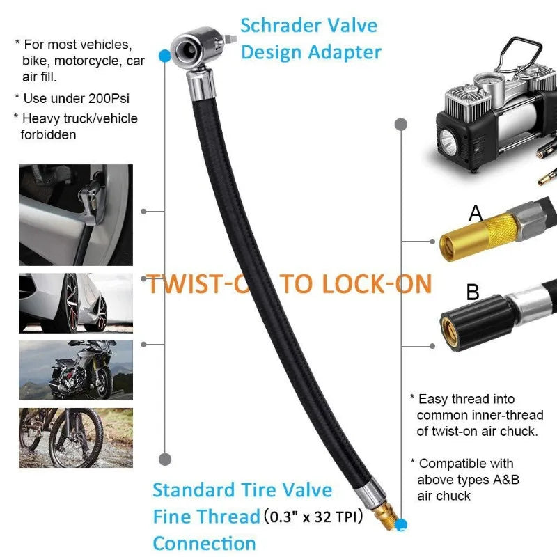 Tire Inflator Extension Hose – Locking Air Chuck, 300 PSI