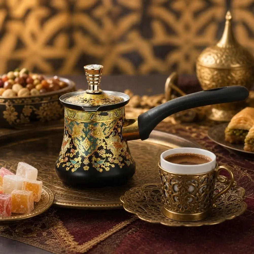 Stainless Steel Turkish Coffee Pot | 350/550/750ml Gold Floral