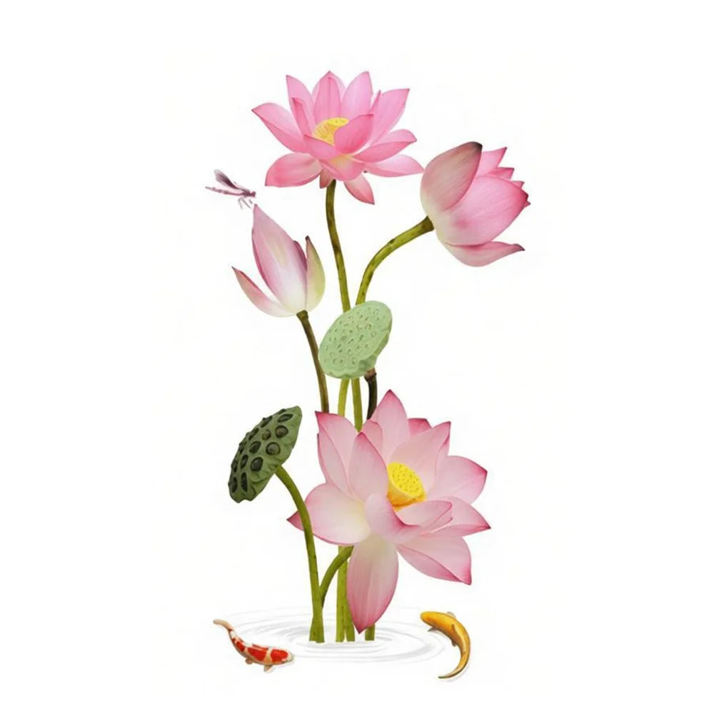 Koi Fish Lotus 3D Static Cling Glass Window Wall Decal
