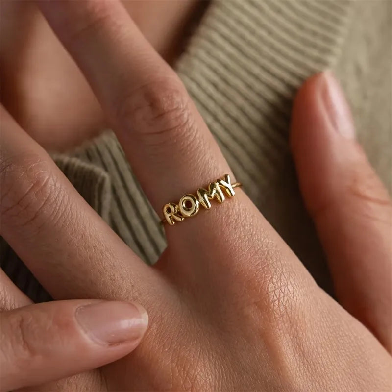 Personalized Bubble Font Name Ring – Custom Open Band for Women