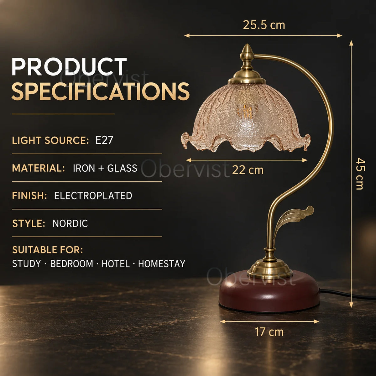 Vintage Crackle Glass Table Lamp | Antique Brass E27 Bedside