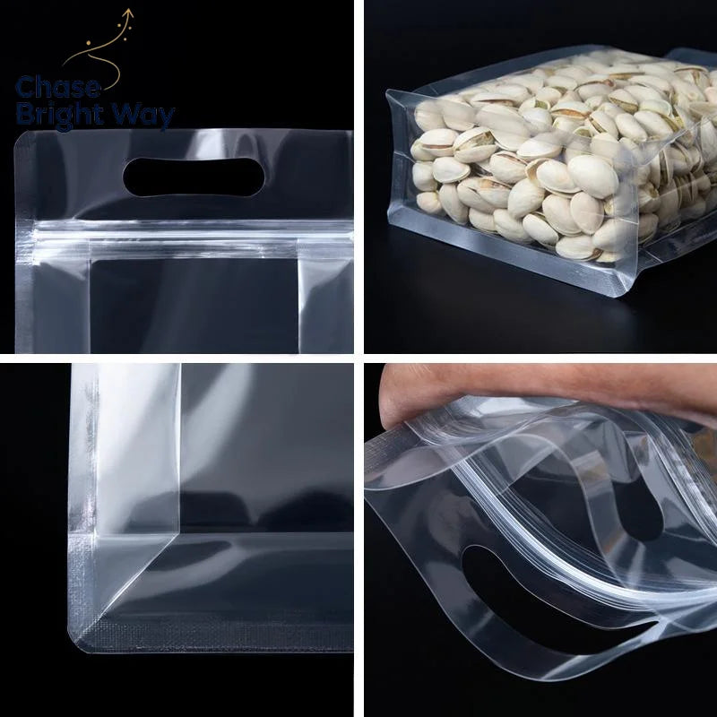 Stand Up Food Storage Bags with Handle – 50pcs Resealable