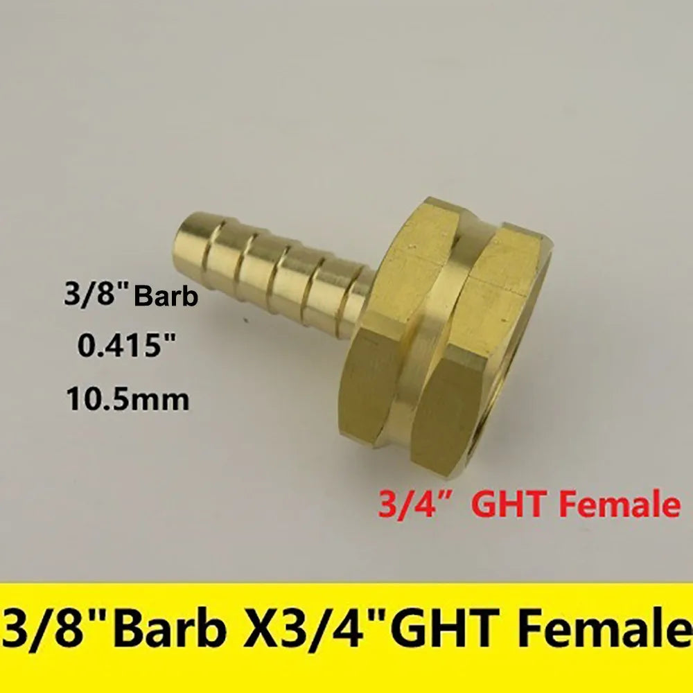 Brass Barb Fitting 3/8"–3/4" x 3/4" GHT Garden Hose Adapter