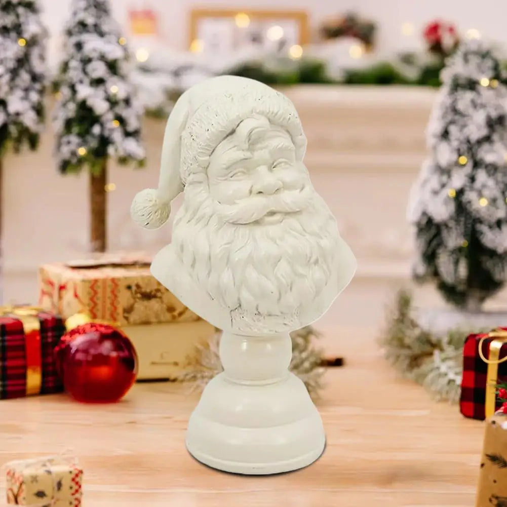 White Resin Santa Claus Bust Figurine | Christmas Tabletop Décor