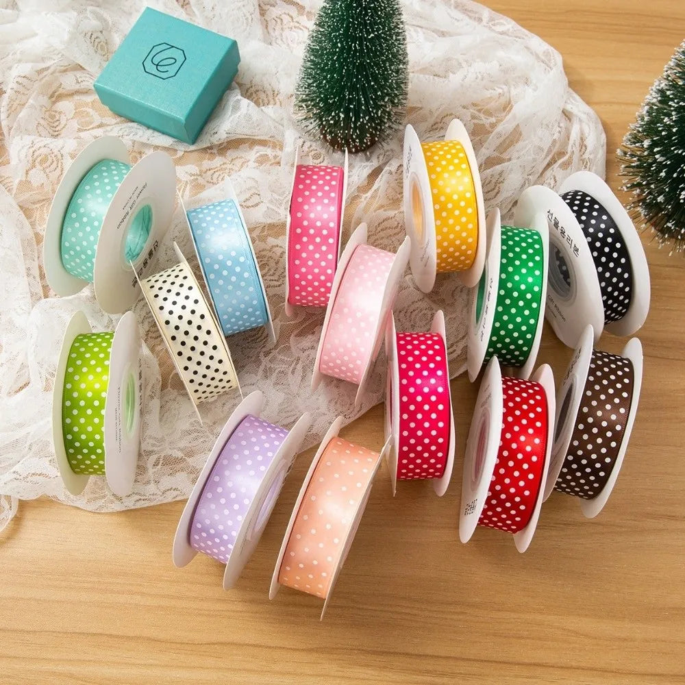 Polka Dot Ribbon 1" Wide – Shiny Multicolor DIY Craft & Gift Wrap