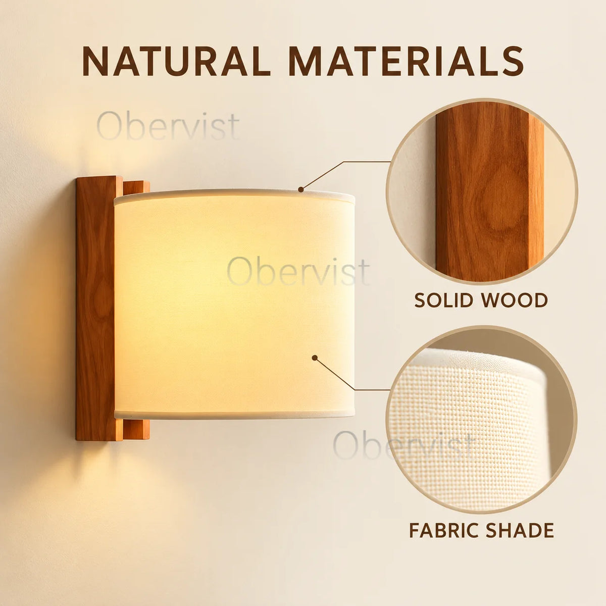 Rustic Solid Wood Fabric Shade Wall Sconce | Wabi Sabi Lamp