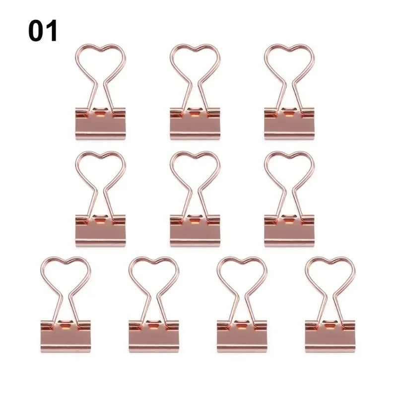 10-Pack Rose Gold Heart Binder Clips – 19mm Cute Metal Paper Clips