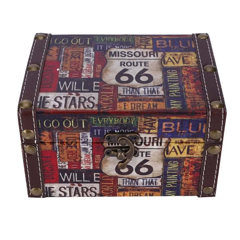Vintage Route 66 Wooden Trinket & Jewelry Storage Box