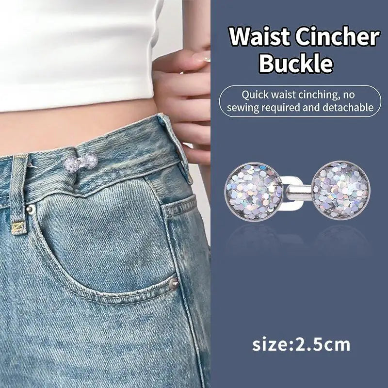 Rhinestone Pearl No-Sew Waist Button Clasp for Jeans & Skirts