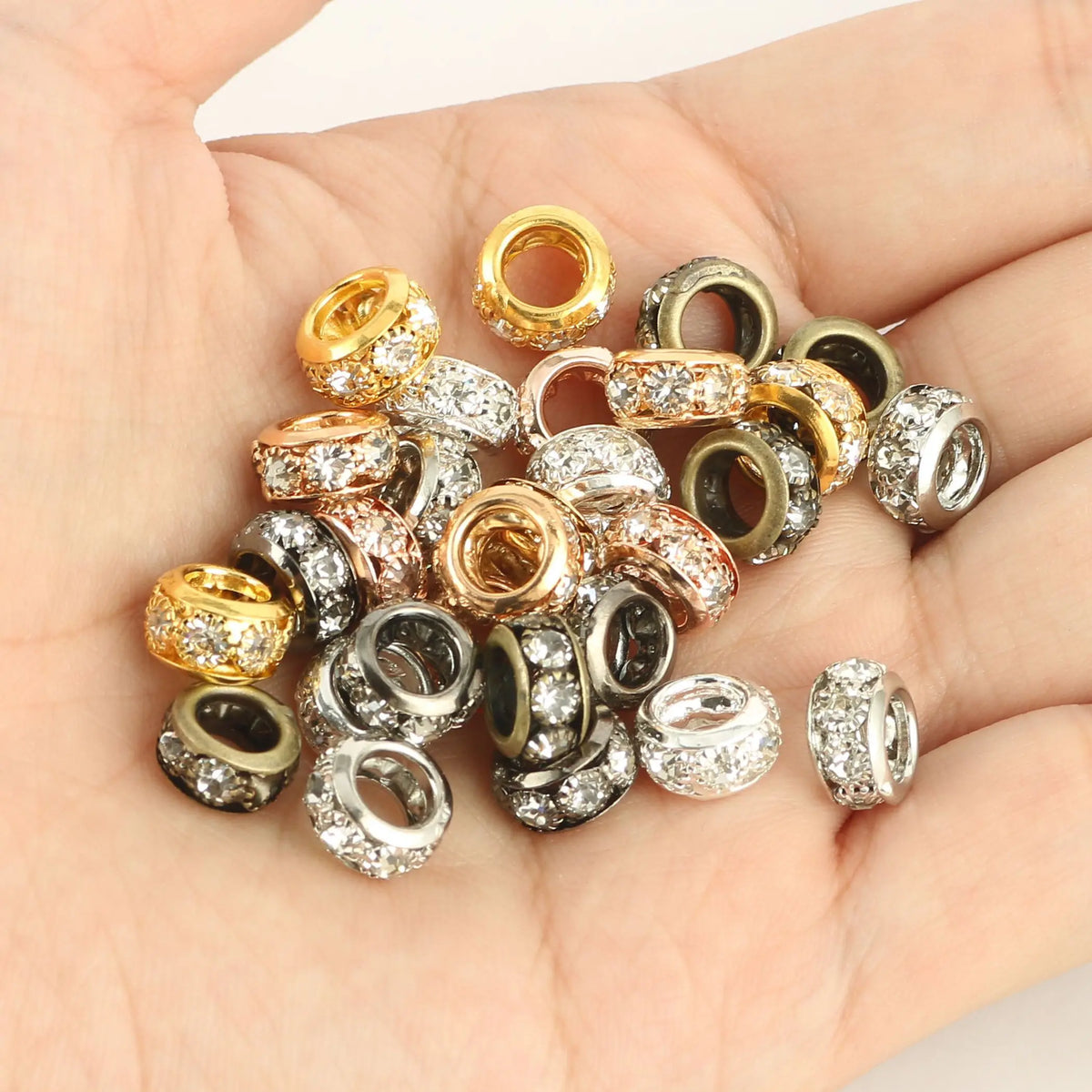 Rhinestone Copper Spacer Beads – Big Hole Rondelle DIY Jewelry