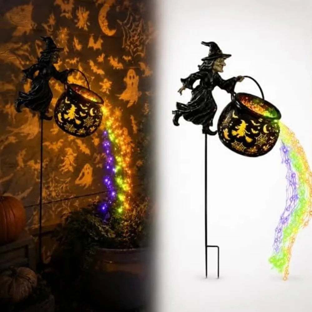 LED Halloween Witch Cauldron Solar Garden Light Shadow Projection