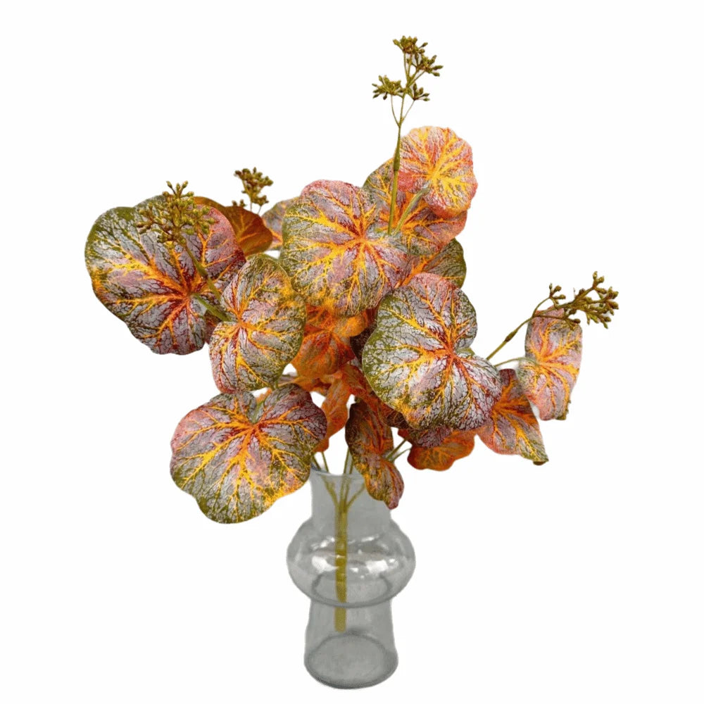 Faux Begonia Silk Leaf Branch – Multicolor Artificial Plant Decor