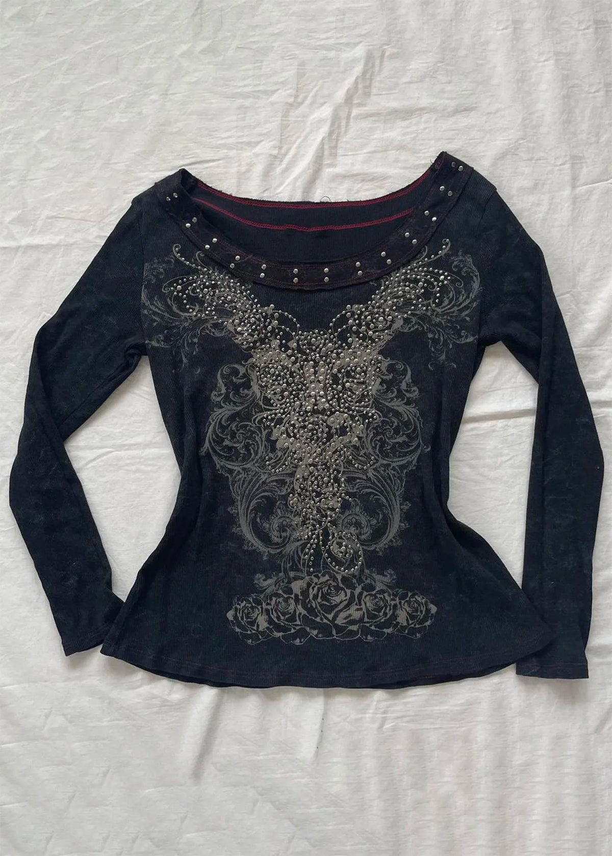 Women's Y2K Gothic Skull Print Long Sleeve T-Shirt | Streetwear