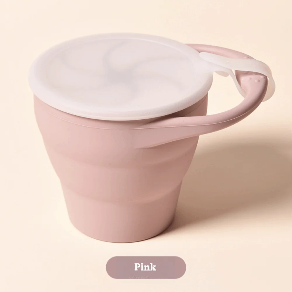 Foldable Silicone Baby Snack Cup with Lid – 350ml Kids Container