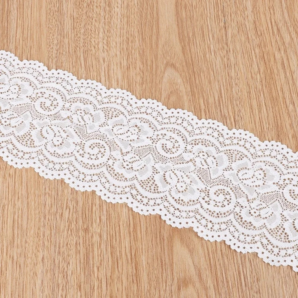 2-Yard Elastic Floral Lace Trim – Hollow Polyester Ribbon Black White