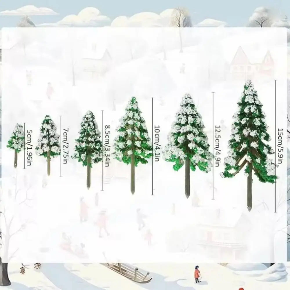 5-Pack Mini Snow Pine Model Trees – 6 Sizes Christmas DIY