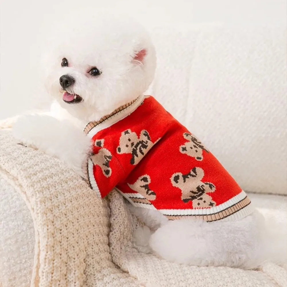 Bear Pattern Knitted Dog Sweater – Warm Pet Outfit S–XL