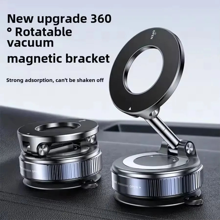 Magnetic Car Phone Holder – 360° Rotating Vacuum Suction Mount