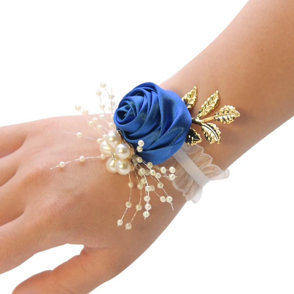 Wrist Corsage Flower Bracelet – Silk Rose Bridesmaid Wedding