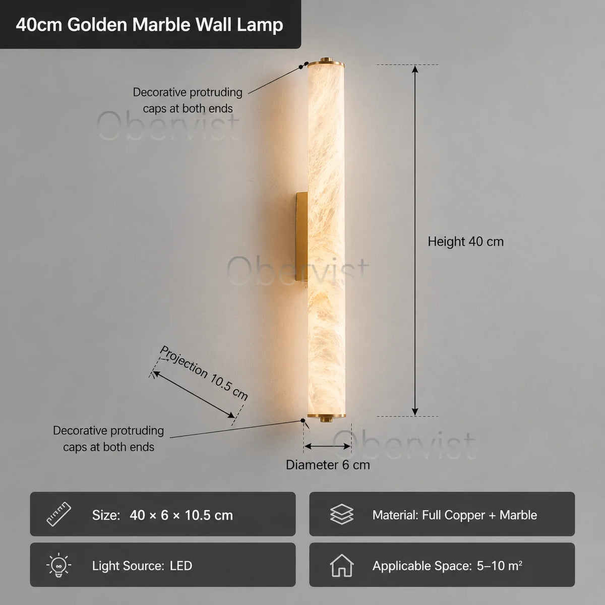 Snowflake Marble LED Wall Sconce | Copper Accent Light
