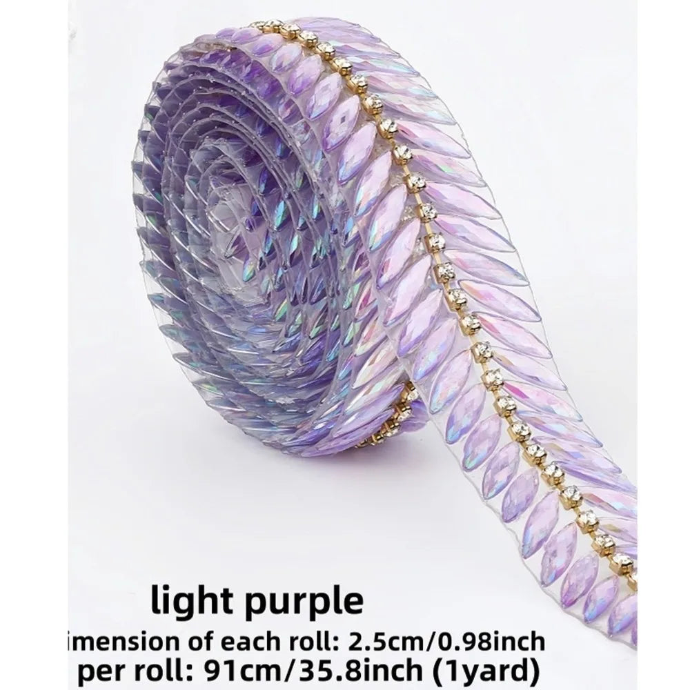 Iron-On Rhinestone Ribbon Trim – 1 Yard DIY Crystal Decor