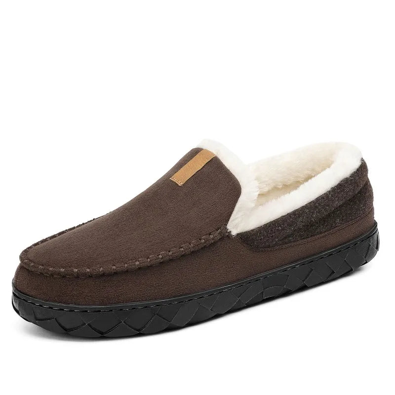 Men's Winter Plush House Slippers – Warm Indoor Suede Shoes