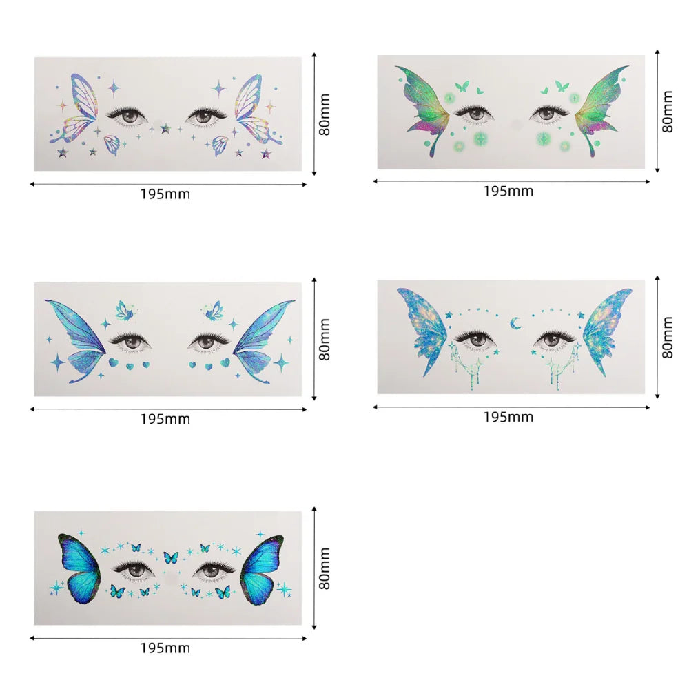 5-Pack Butterfly Face Glitter Temporary Tattoo Stickers