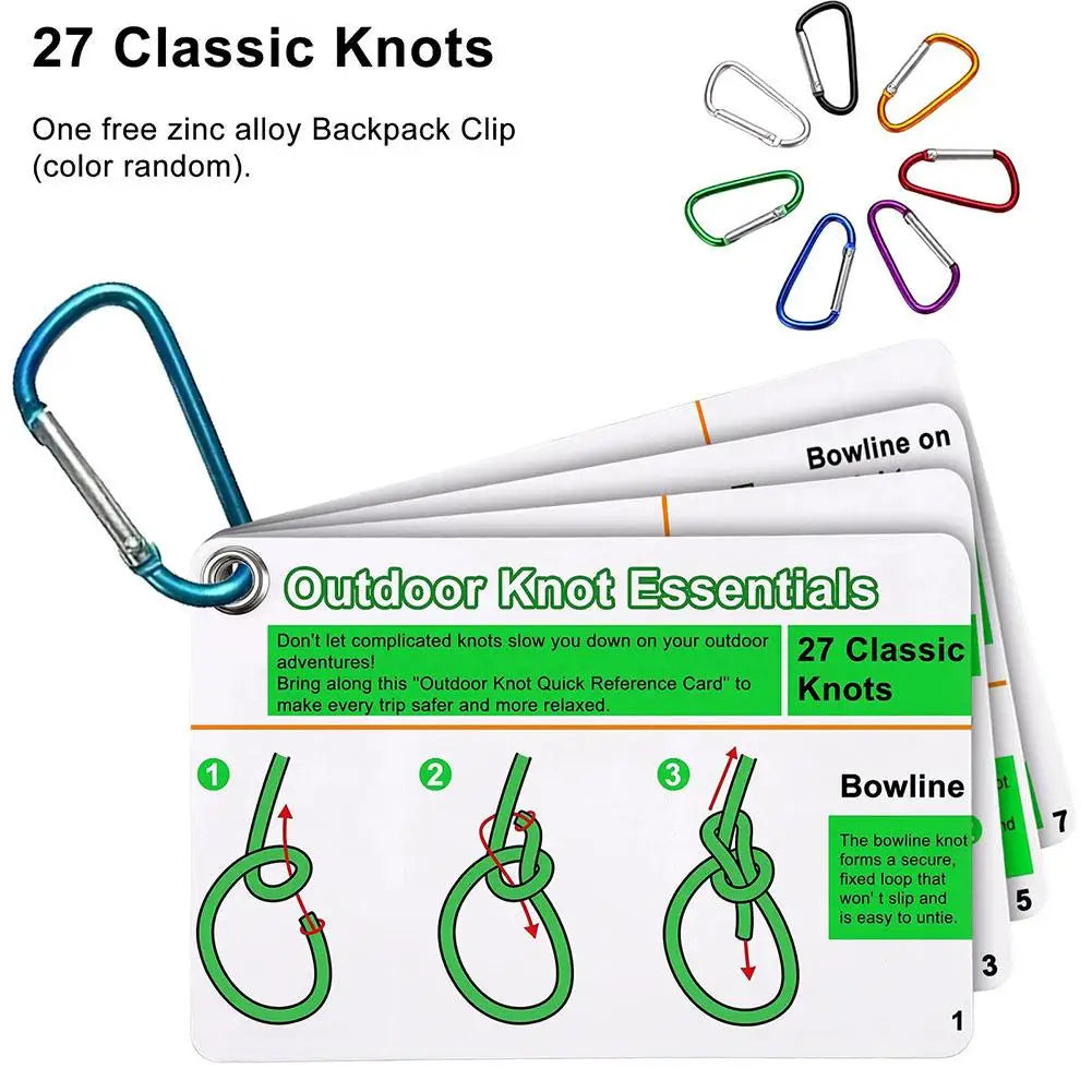 Waterproof Knot Guide Cards & Mini Carabiner – 27 Knots