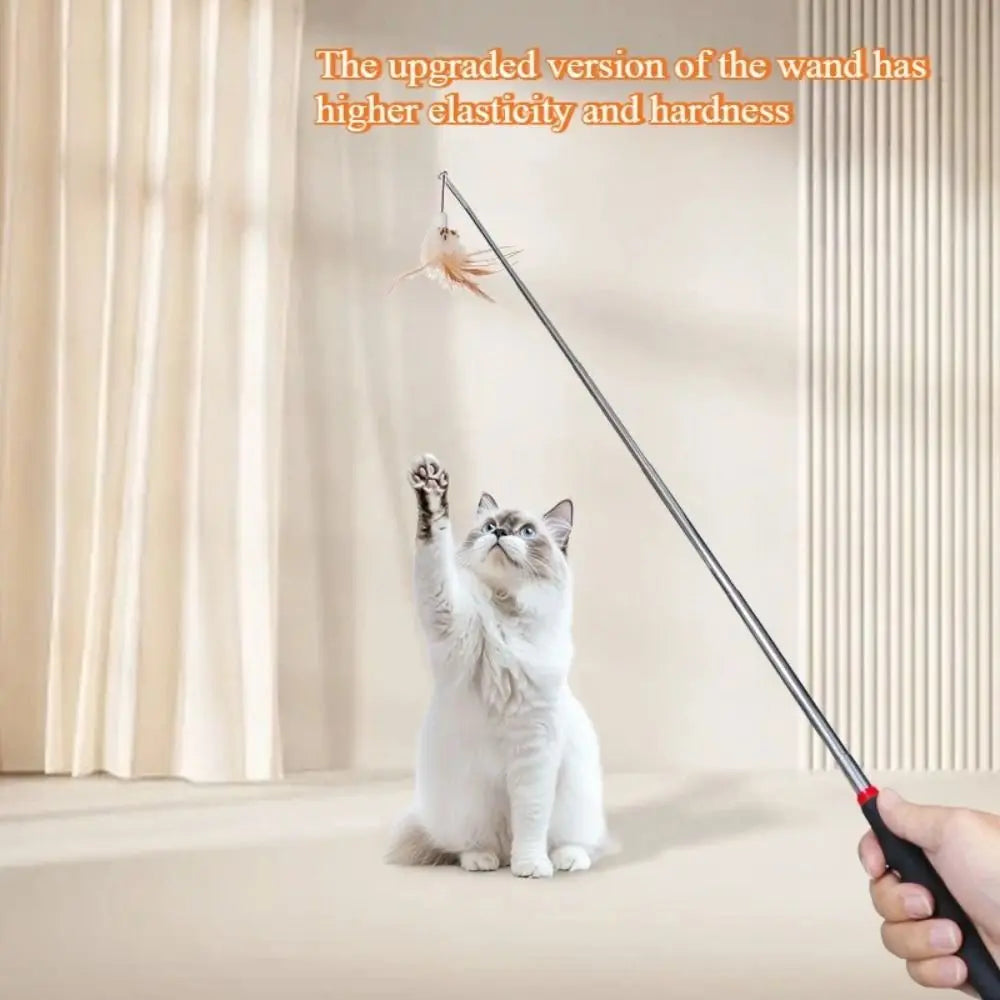 Retractable Metal Cat Wand Toy – Interactive Teaser Stick
