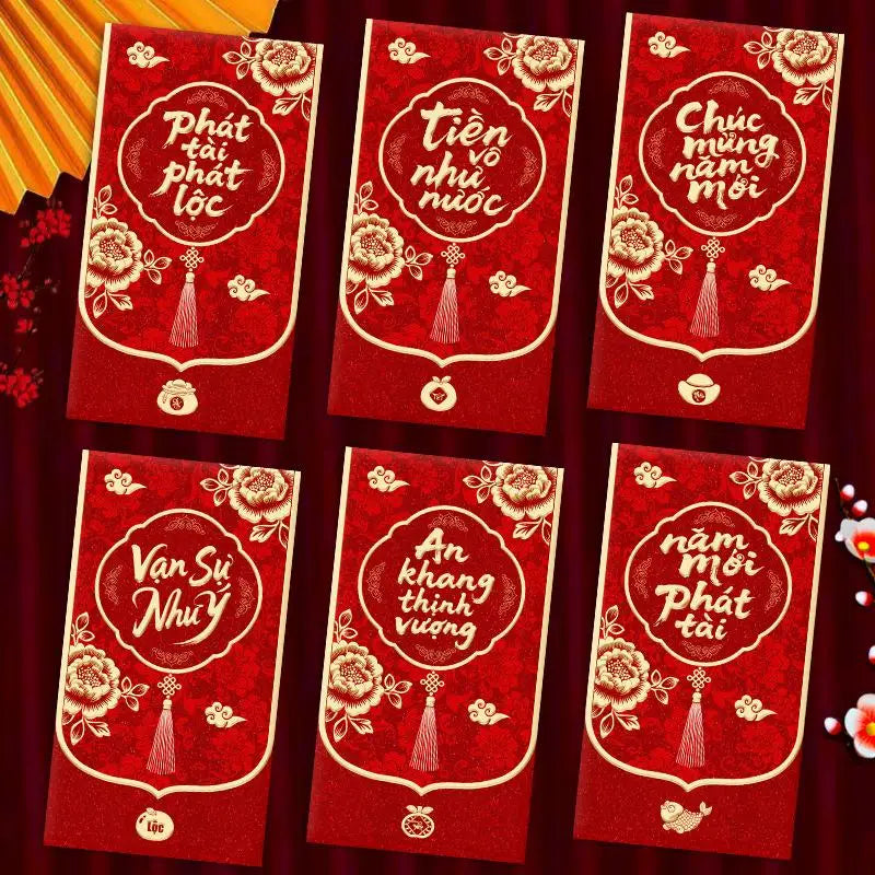 6-Pack 2027 Year of Goat Vietnamese Lucky Red Envelopes Lì Xì