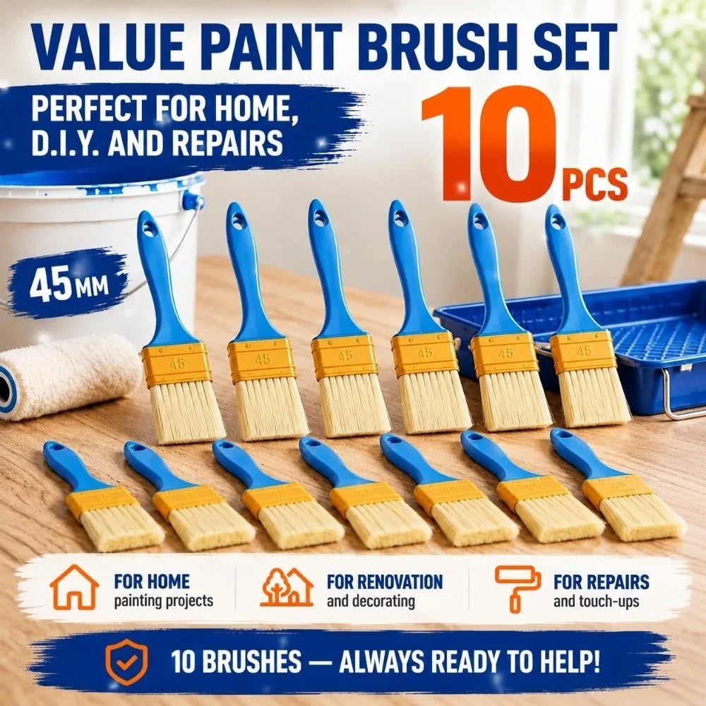 10-Piece Nylon Flat Paint Brush Set – DIY Chip & Coating Brushes