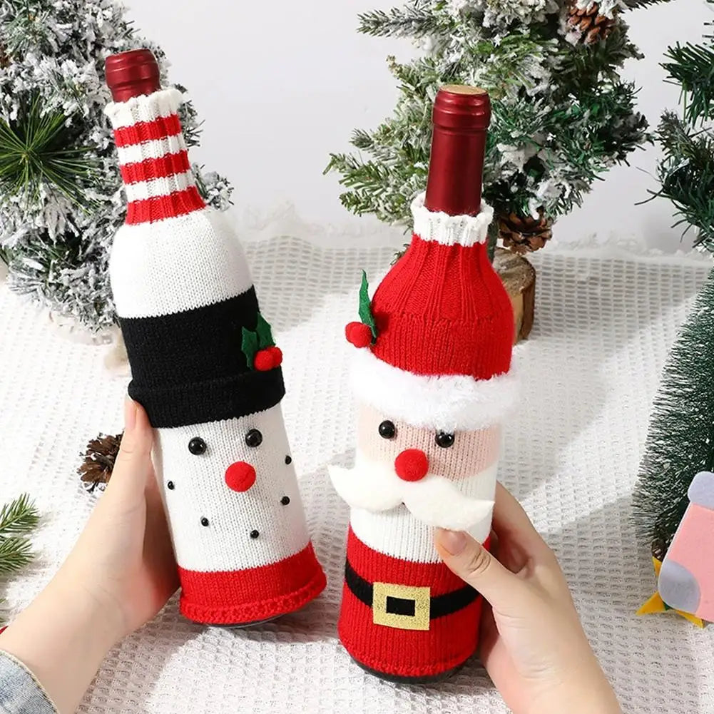 Christmas Knitted Wine Bottle Cover – Santa Snowman Deer Set