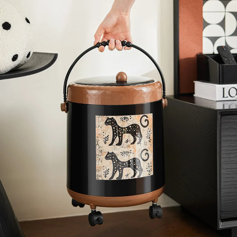 Vintage Mid-Century Modern Decorative Trash Can with Lid