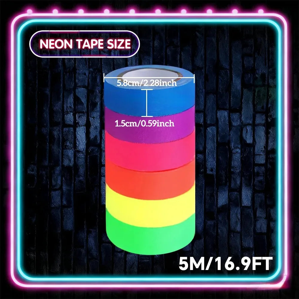UV Glow Neon Fluorescent Tape 5-Pack – Floor & Stage Decor