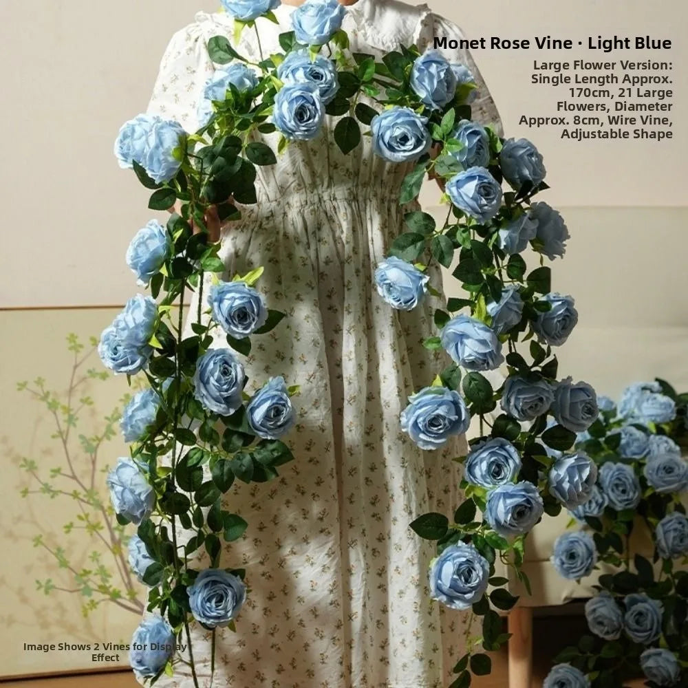 Silk Artificial Rose Vine 1.7m 21 Heads – 8 Colors Wall Décor