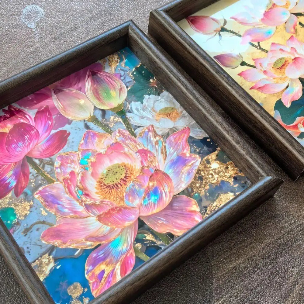Lotus Wooden Decorative Tray – Square Raised Frame 20cm (2-Pack)