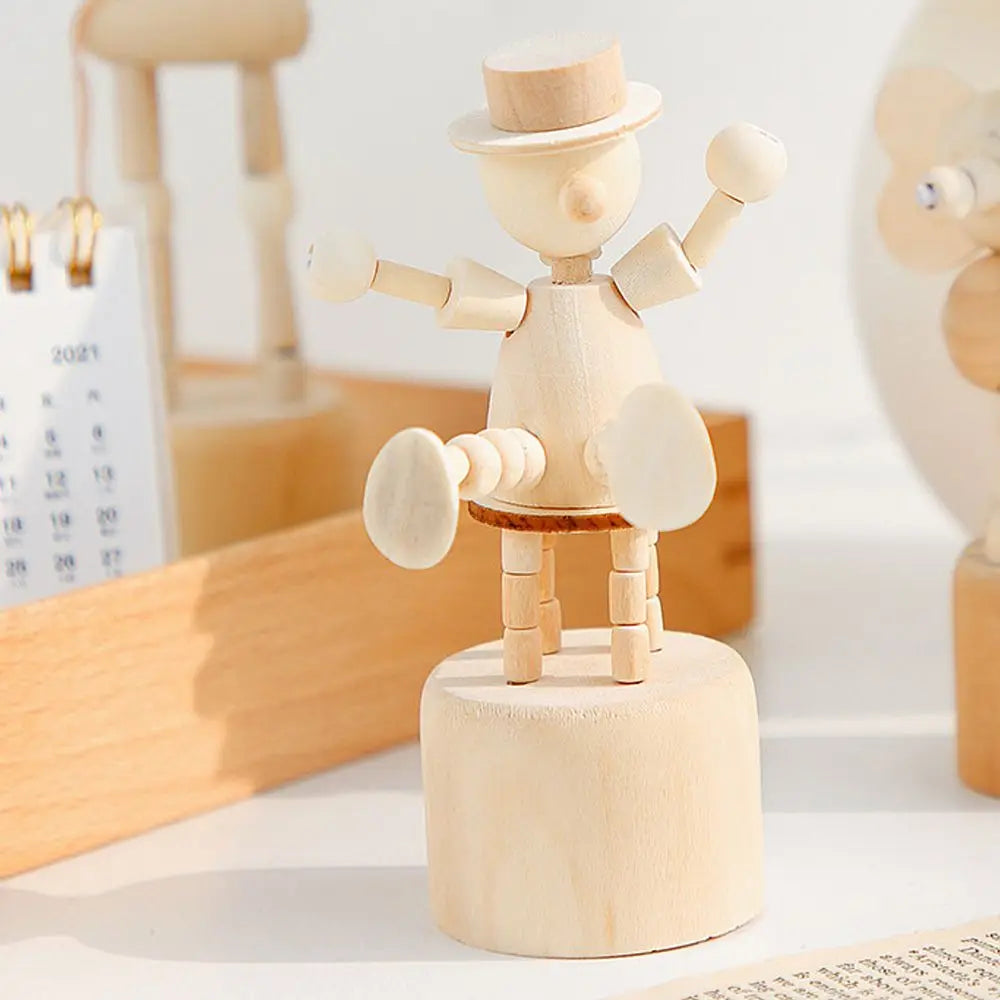 Wooden Animal Puppet Figurine – Mini Desktop Decor Ornament