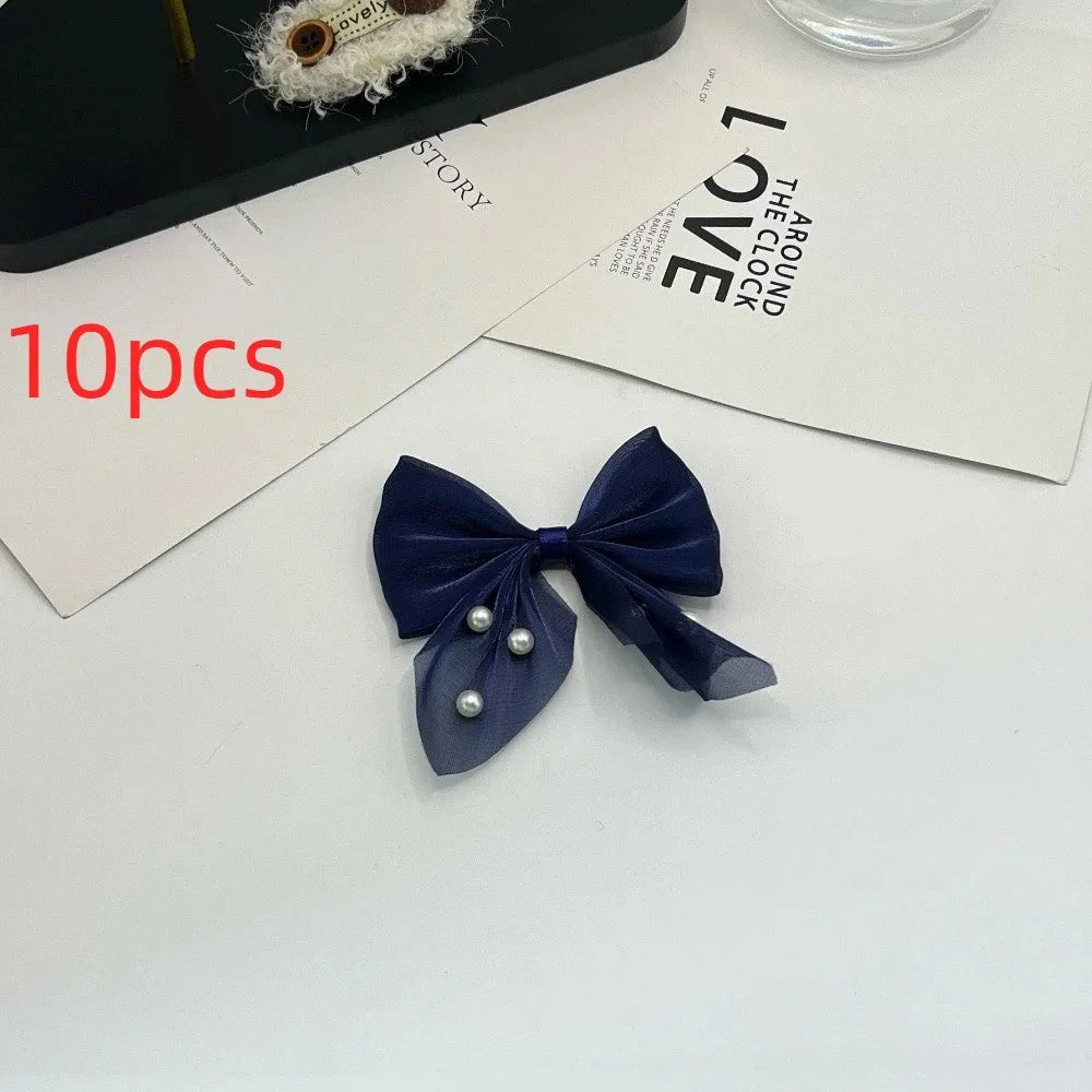 10-Pack Pearl Beaded Bow Appliques – Satin Tulle DIY Patches