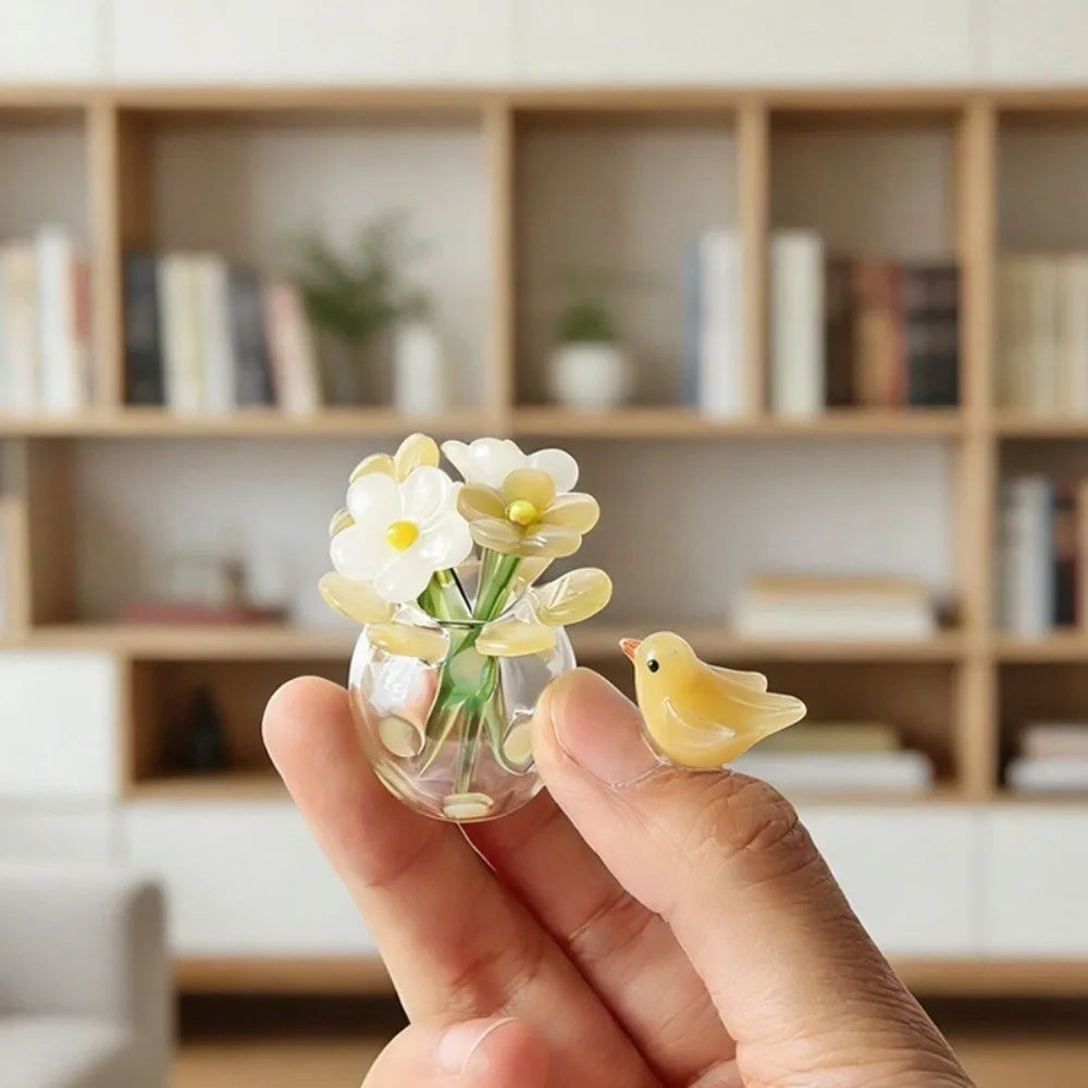 Mini Hand-Blown Glass Flower Decor Set with Vase | 5 Piece