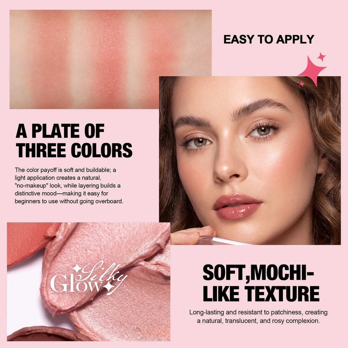 YTRUNS 3-Color Matte Blush Palette – Pigmented Cheek Color