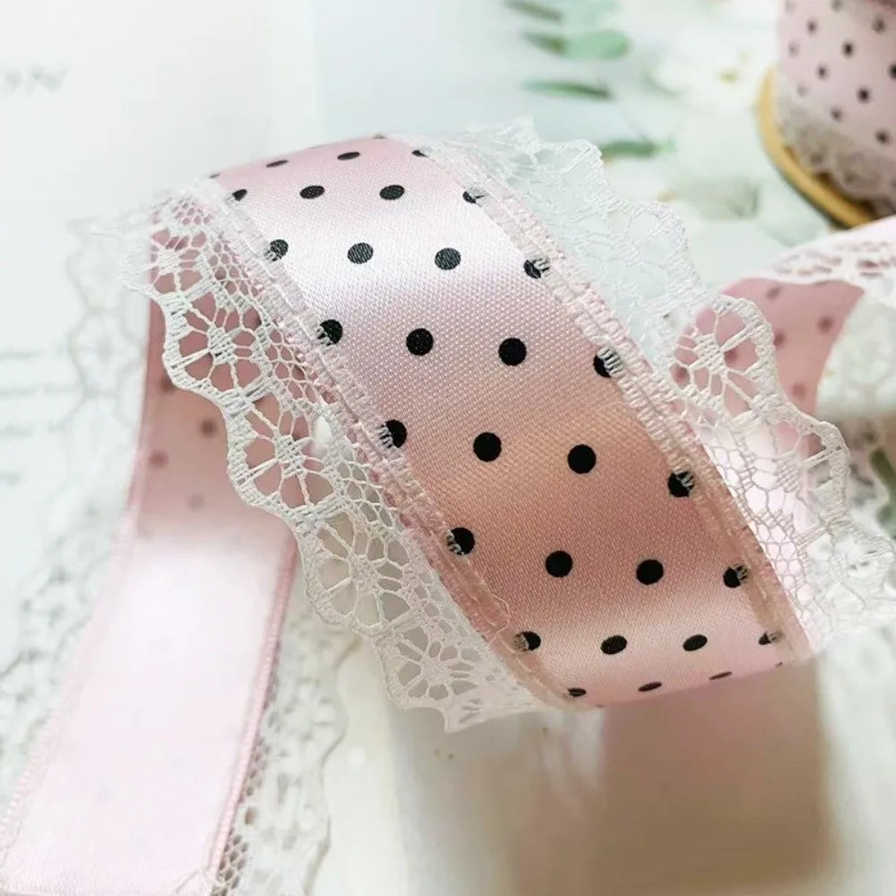 Polka Dot Satin Ribbon 4cm Wide – 10 Yards White Lace Trim