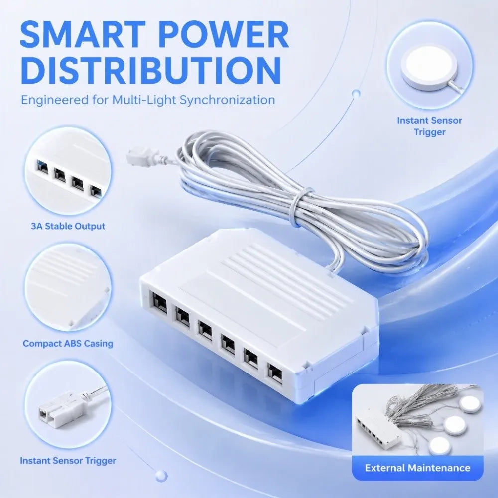 DC 24V 6-Port LED Cabinet Light Splitter Box | 4.92ft Cable