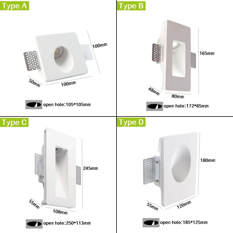 Recessed GU10 Gypsum LED Step Wall Lamp | Stair & Corridor